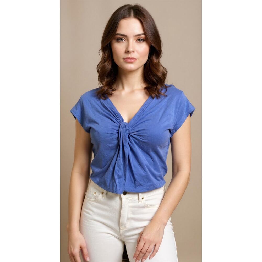 Michael Michael Kors Blouse Women's Medium‎ Blue Twist Front Knot Tunic Top